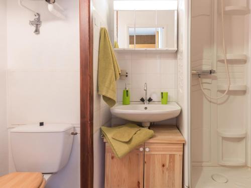 une petite salle de bain avec un lavabo et des toilettes dans l'établissement Studio cosy 3 pers Montgenèvre, balcon sud, 20m² - FR-1-330D-117, à Montgenèvre