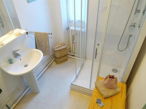 une salle de bain avec douche et lavabo dans l'établissement Superbe T3 pour 7 pers. avec Wi-Fi et Parking à Luchon - FR-1-313-188, à Luchon