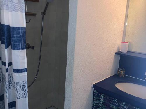 La salle de bains est pourvue d'une douche et d'un lavabo. dans l'établissement Studio Port Leucate, 2 pièces, 4 personnes - FR-1-81-536, à Port-Leucate