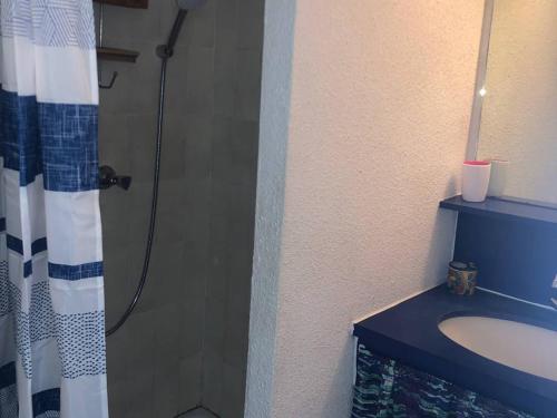 une salle de bain avec douche et lavabo dans l'établissement Appartement avec terrasse, 4 couchages, plage à proximité, parking - FR-1-81-536, à Port-Leucate