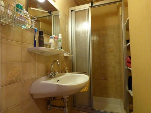 ein Bad mit einem Waschbecken und einer Dusche in der Unterkunft Studio Le Grand-Bornand, 2 pièces, 4 personnes - FR-1-458-120 in Le Grand-Bornand