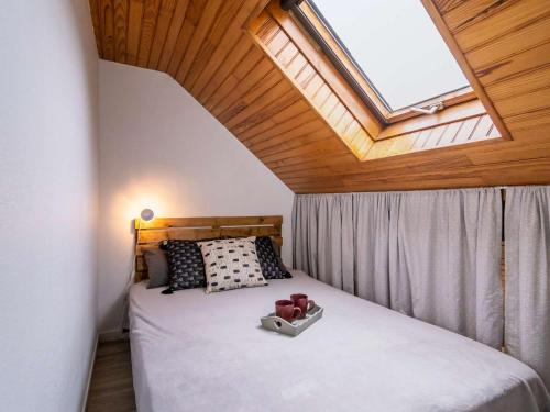 a bedroom with a bed with a skylight at Appartement Saint-Lary-Soulan, 2 pièces, 4 personnes - FR-1-296-359 in Saint-Lary-Soulan