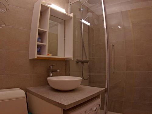 une salle de bain avec un lavabo et une douche dans l'établissement Confortable Appartement de 2P avec Balcon, Acceptant Animaux à Valmorel - FR-1-291-815, à Valmorel