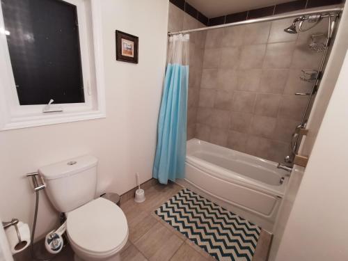 a small bathroom with a toilet and a shower at Beautiful 3 bedroom house in Ottawa