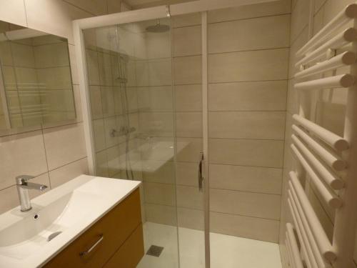 a bathroom with a shower and a sink at Appartement Le Grand-Bornand, 6 pièces, 10 personnes - FR-1-458-135 in Le Grand-Bornand