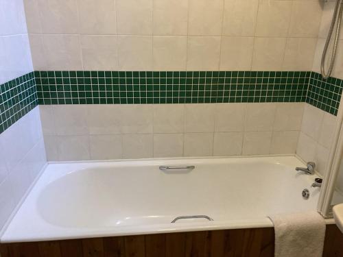 a bath tub with a green and white tile at No 10 Coastguard Station in Renvyle