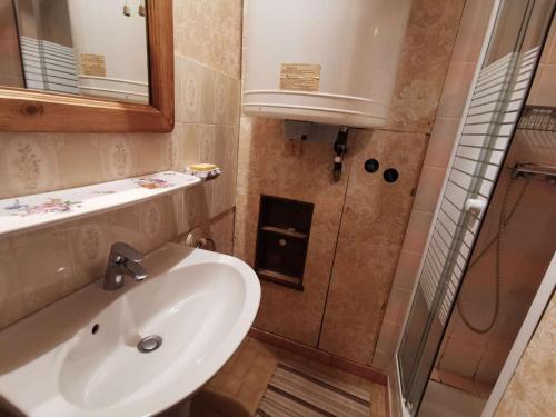 uma casa de banho com um lavatório e um chuveiro em Appartement Saint-Michel-de-Chaillol, 2 pièces, 4 personnes - FR-1-393-146 em Saint-Michel-de-Chaillol