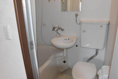 mała łazienka z umywalką i toaletą w obiekcie Zenibako House 3F-RoomA w mieście Otaru