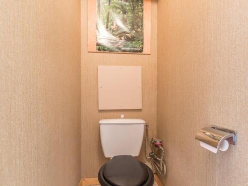 La salle de bains est pourvue de toilettes avec une photo murale. dans l'établissement Studio lumineux 4 pers., balcon sud, parking - Serre-Chevalier - FR-1-330E-50, à Saint-Chaffrey