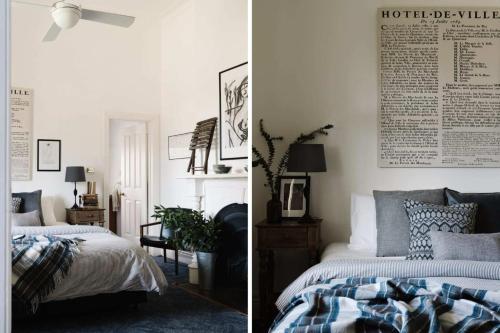 a bedroom with two beds and a ceiling fan at Carrington House Daylesford in Daylesford