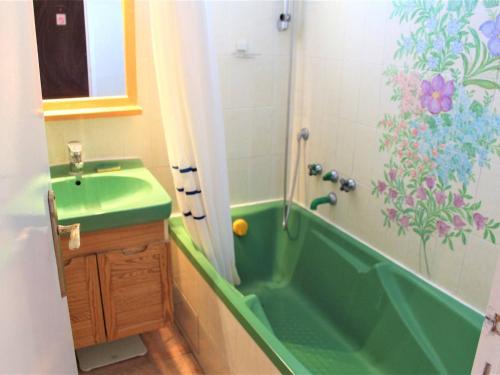 a bathroom with a green tub and a sink at Appartement au pied des pistes avec balcon à Risoul - FR-1-330-146 in Risoul