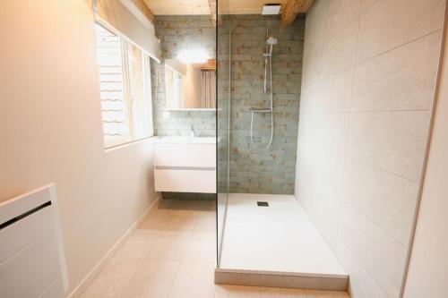 a bathroom with a shower and a sink at Gîte Aux Quatre Vents avec Terrasse in Rouffach