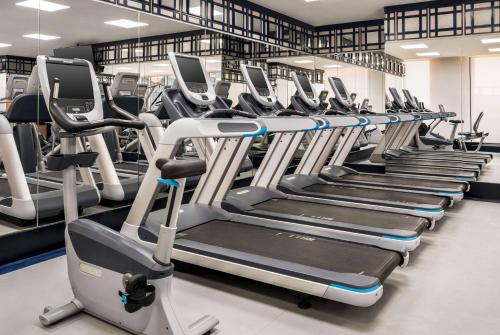 a row of tread machines in a gym at Wyndham Doha West Bay in Doha