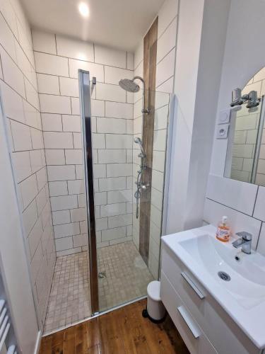 une salle de bain avec douche et lavabo dans l'établissement Le Voilier, à Dieppe