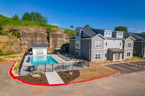 an aerial view of a house with a swimming pool at Vinyards Terrace 3112 S Vineyards Terrace 1 in Branson