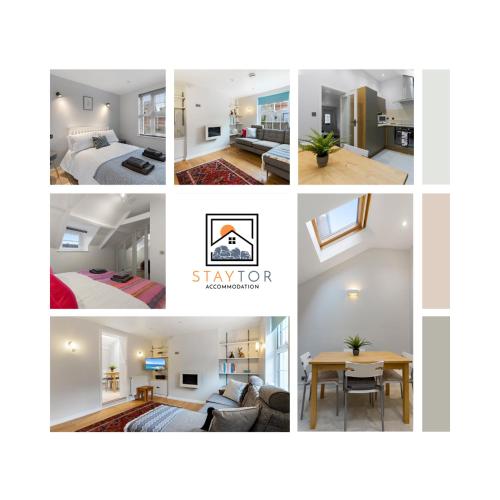 a collage of photos of a hotel room at Dillywicks in Exeter