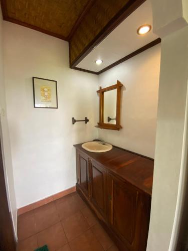 a bathroom with a sink and a mirror at Geriasemalung in Tirtagangga