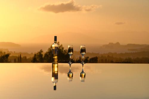 PouládesにあるVilla Verdeの水中に座るワイングラス2杯