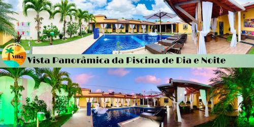 a collage of photos of a resort with a swimming pool at Villa Paradise in Brazil - Praia de Guaratiba Prado-BA in Prado