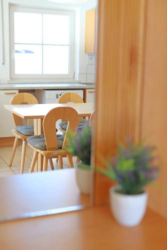 a kitchen with a table and chairs and a table with plants at Residence Sonneck in Martello