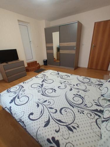 a bedroom with a large bed with a large mirror at Guest rooms Bansko in Bansko