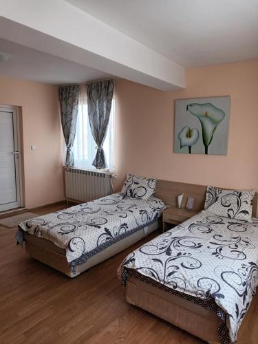 a bedroom with two beds and a window at Guest rooms Bansko in Bansko