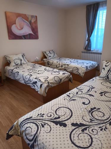 a room with three beds in a room at Guest rooms Bansko in Bansko