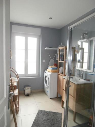 une salle de bain avec un lavabo et une machine à laver dans l'établissement LesOnagres1, au Crotoy