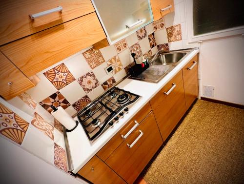 a small kitchen with a stove and a sink at Crops City Stay Apartment 14 in Trieste