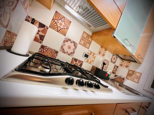 a kitchen counter with a stove and a sink at Crops City Stay Apartment 14 in Trieste