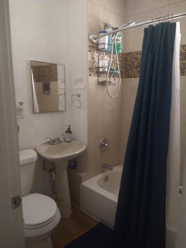 a bathroom with a toilet and a sink and a shower at cozy nice room in St Petersburg