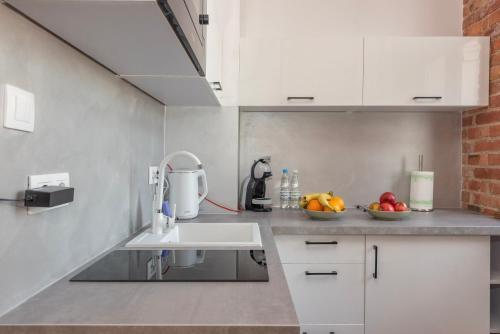 a kitchen with white cabinets and a sink at PROVENIR HOME KWIATOWA 5 in Poznań