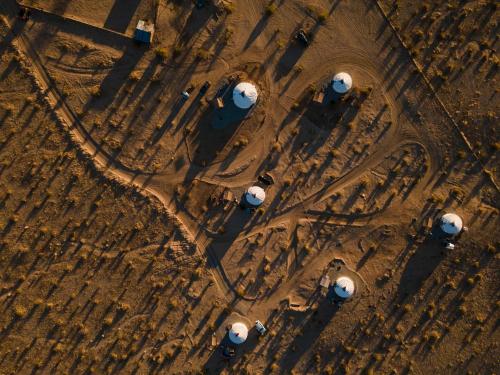 an overhead view of a city with white domes at 28 Palms Ranch in Twentynine Palms