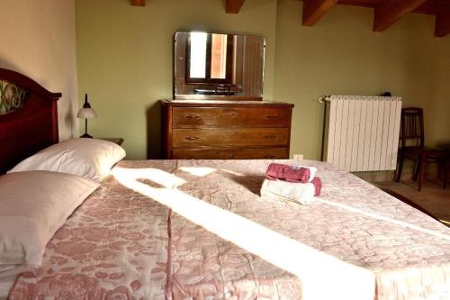 a bedroom with a bed with a dresser and a television at b&b CASCINA SORTINA Country House in Ozzano Monferrato