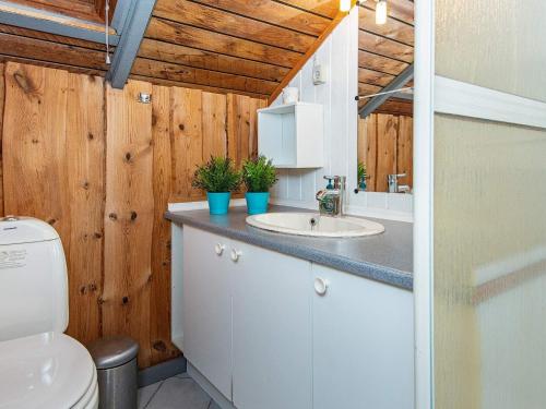 een badkamer met een wastafel en een toilet bij Holiday Home Mågevej VIII in Fårvang