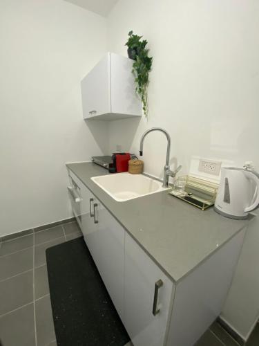 a kitchen with a sink and a counter top at אמור in Beer Sheva