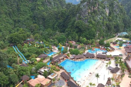 an aerial view of a pool at a resort at Sunway Onsen Theme Park View @Lost World of Tambun in Ipoh