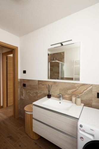 a bathroom with a sink and a mirror at BAITA NOEMI in Livigno