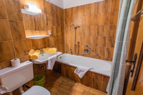 een badkamer met een bad, een wastafel en een toilet bij Huberhof 4 by Alpenidyll Apartments in Schladming