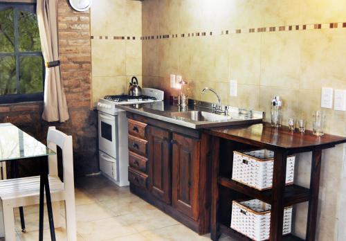 una cucina con lavello e fornello di Cabanas en el Jardin Nativo a San Francisco del Monte de Oro