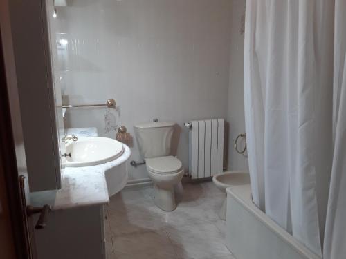 ein weißes Bad mit einem WC und einem Waschbecken in der Unterkunft Vivienda Turística de Alojamiento Rural "EL PATIO" in Priego de Córdoba