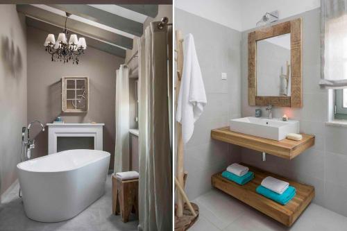 een badkamer met een bad, een wastafel en een spiegel bij Villa Moonlight in Štuti