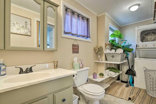 a bathroom with a white toilet and a sink at Lakeview Mecosta Cottage with Grill and Fire Pit in Mecosta