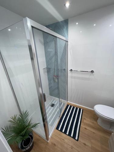 a bathroom with a shower and a toilet at Apartamento Las vistas in Morro del Jable