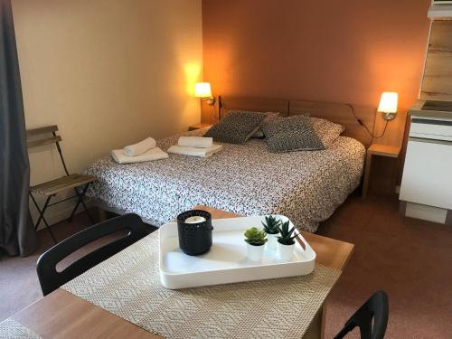 Postel nebo postele na pokoji v ubytování La Féclaz Ski aux pieds Grand Studio Tout confort