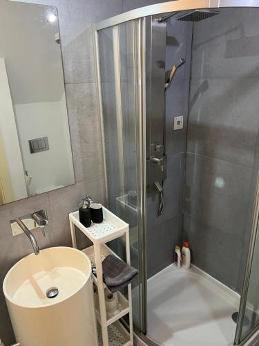 a bathroom with a shower and a sink at Studio in Center of Lisbon in Lisbon