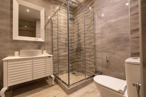 ギシオにあるOrion Maison: Luxury 3-bedroom maisonette in the center of townのバスルーム(シャワー、トイレ、洗面台付)