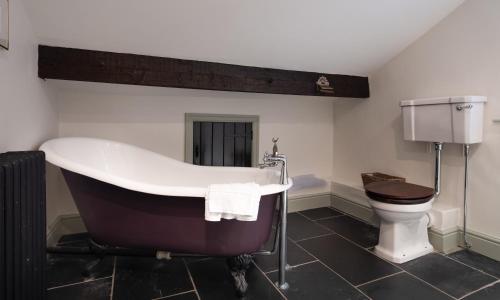 a bathroom with a bath tub and a toilet at Stone Arthur Cottage in Grasmere