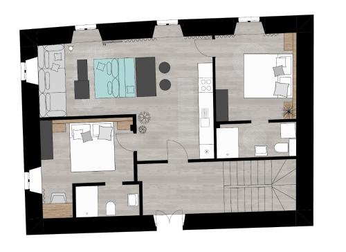 a black and white floor plan of a house at Cavtat Old School in Cavtat