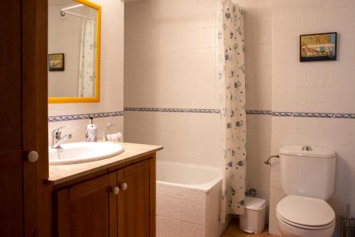 巴加的住宿－Apartament Cadí- Moixeró，浴室配有盥洗盆、卫生间和浴缸。